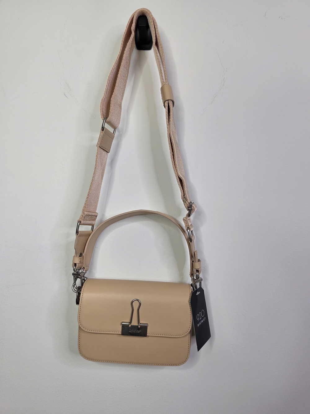 Off-White Sm Plain Binder Leather Shoulder Crossbody Bag Peach Beige Authentic